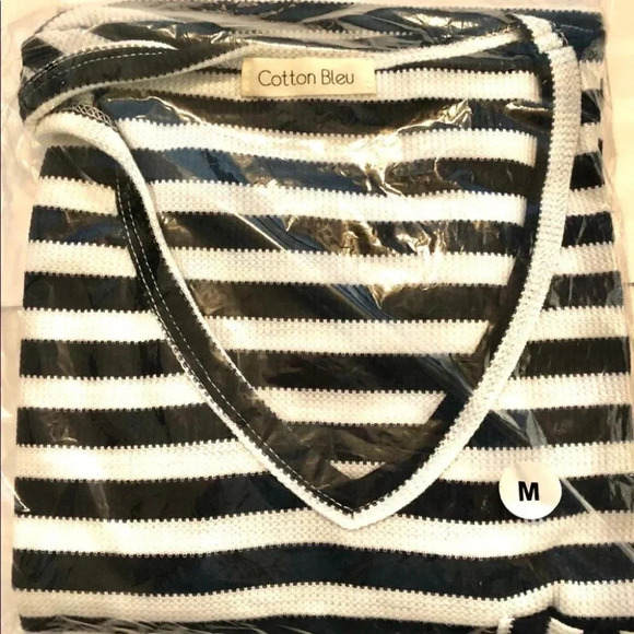 NEW Cotton Bleu Navy and White Ribbed High Low Top Size Small - Picture 5 of 6